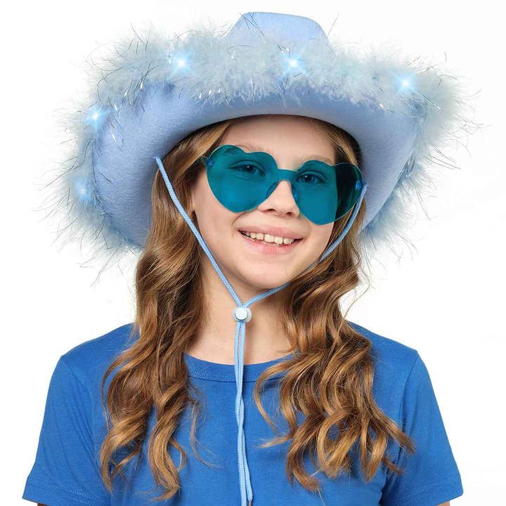 Funcredible - Wholesale Cowboy Hat – Women’s - Light Blue Cowgirl Hat with Glasses - Light Up Cowboy Hat5