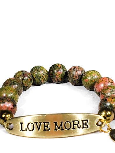 Love More Unakite Jasper Beaded Bracelet, Gold Plated for wholesale by Solluna Stones