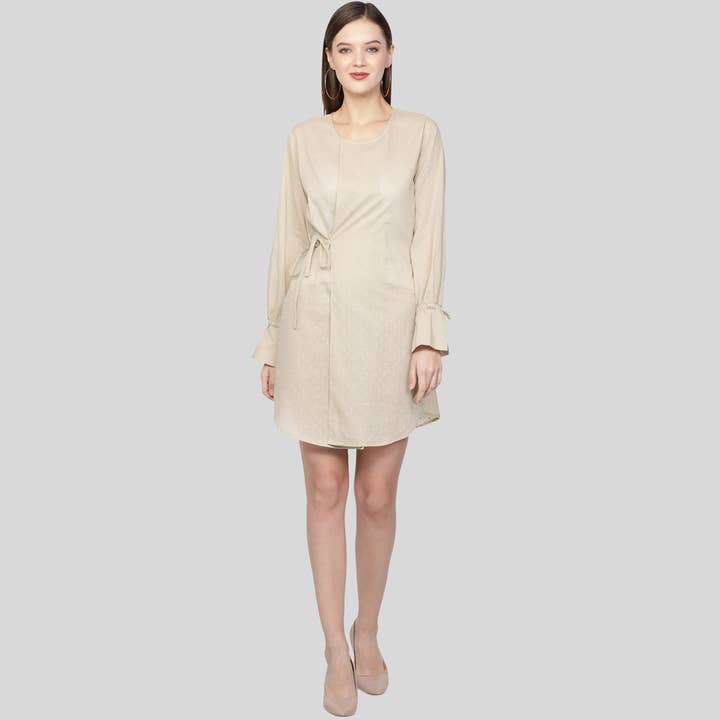 Evie Dress Dobby Beige for wholesale by Love Stone Fashion LLC.