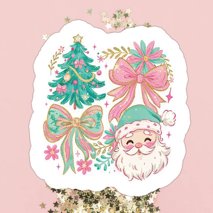 Christmas Girly Pink Holiday Waterproof Vinyl Sticker for wholesale by Stickers+ X Ashley Bexar