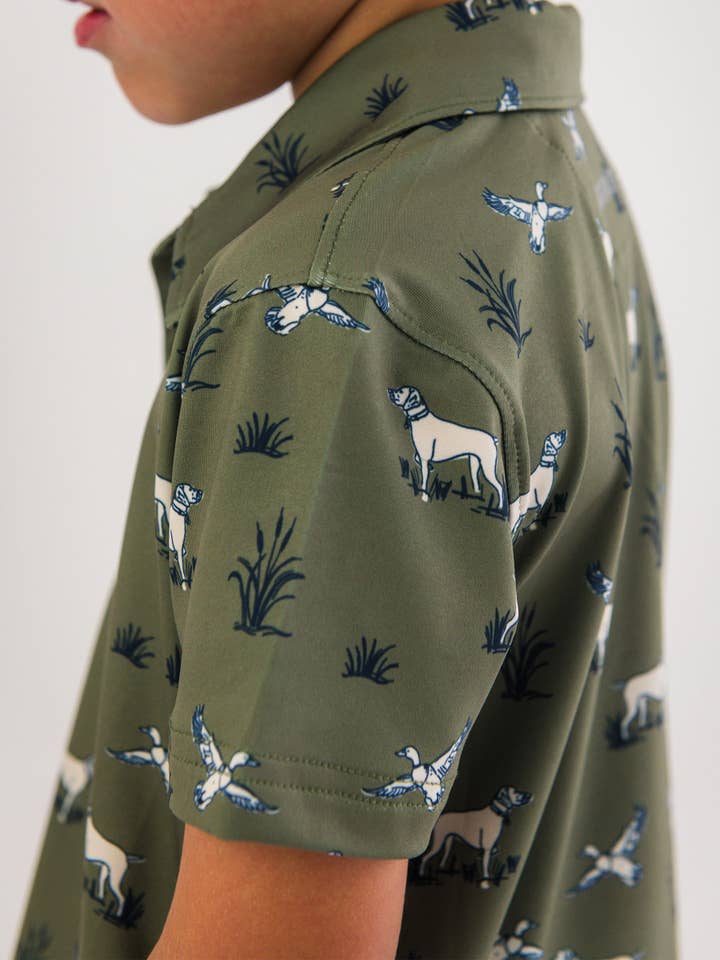 Green Boys Pond Pups Hunting Dog Knit Short Sleeve Performance Polo
for wholesale on Faire1