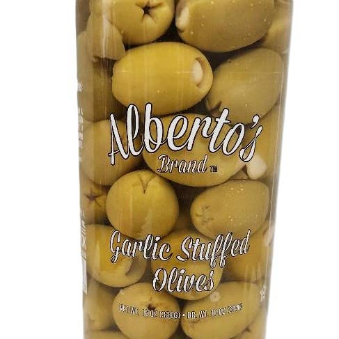 Garlic Stuffed Olives for wholesale by Alberto's Food Products, Inc.