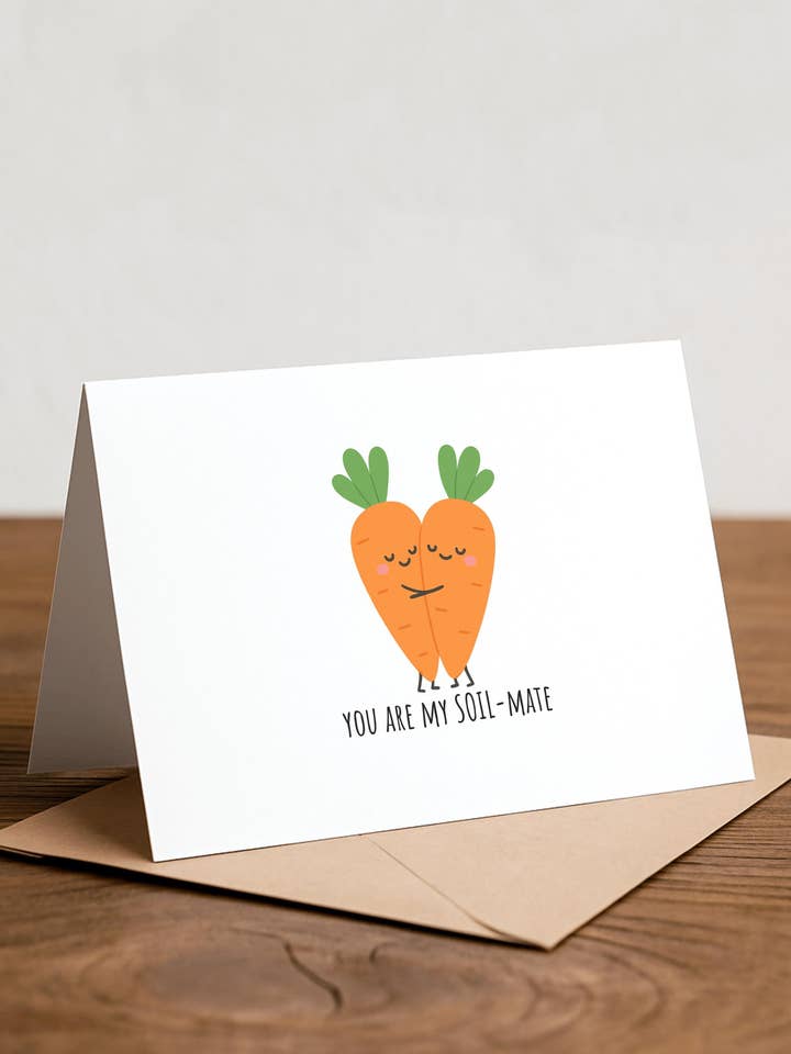 Karotten SOIL-mate Grußkarte - Freundschafts-, Paarkarte für den Großhandel von Chewy Lemon Studio