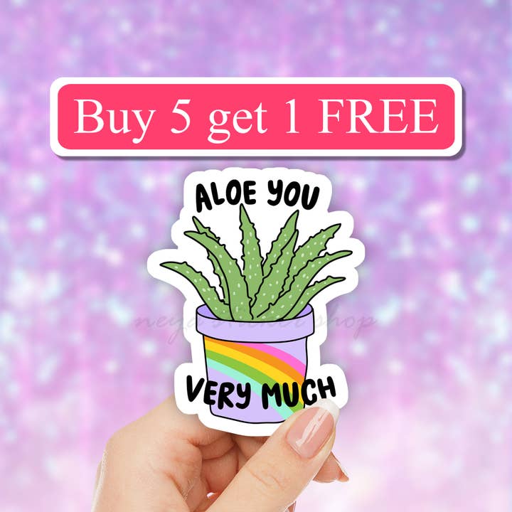 Aloe you very much funny plant valentine's day pun sticker for wholesale by Neya Sticker Shop