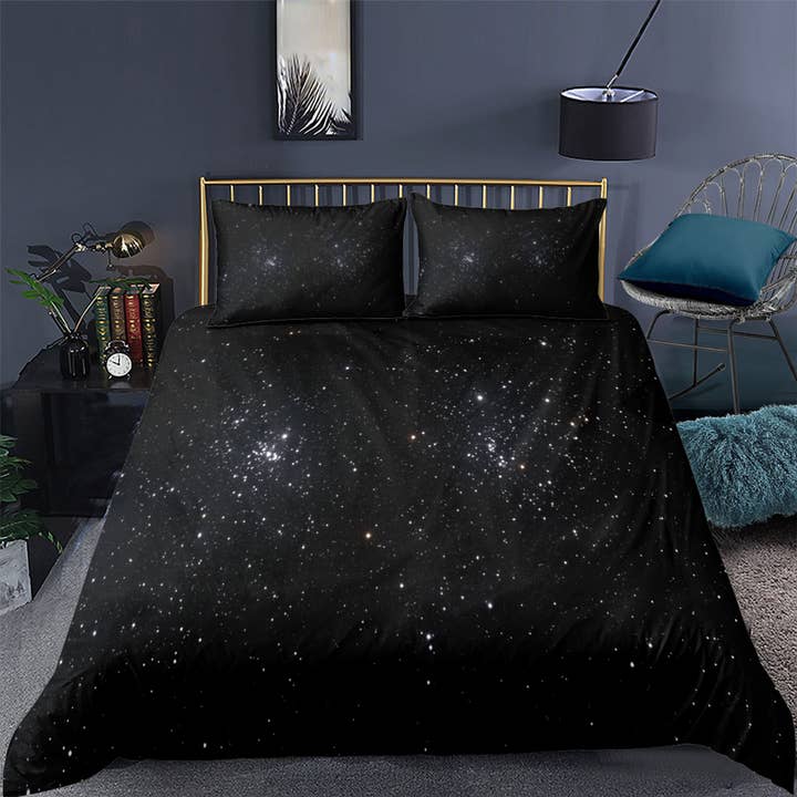 Galaxy Stars Black Duvet Cover Set Bedspread, Dorm Bedding with Pillowcase for wholesale by daintyduvet