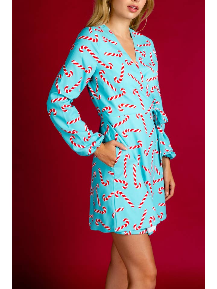Shinesty, Inc - Wholesale Dress - Women's - Wrap Dress | The Peppermint/Candy Cane Christmas