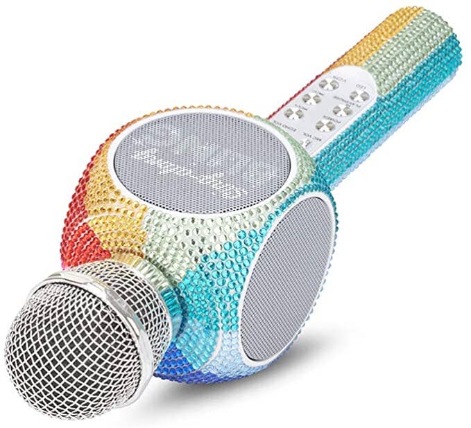 Trend Tech Brands - Vente Haut-parleurs - Microphone karaoké arc-en-ciel avec paillettes et haut-parleur Bluetooth5