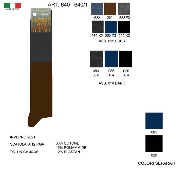 Warm Cotton Knee High socks - Made in Italy (640) for wholesale by Ciocca