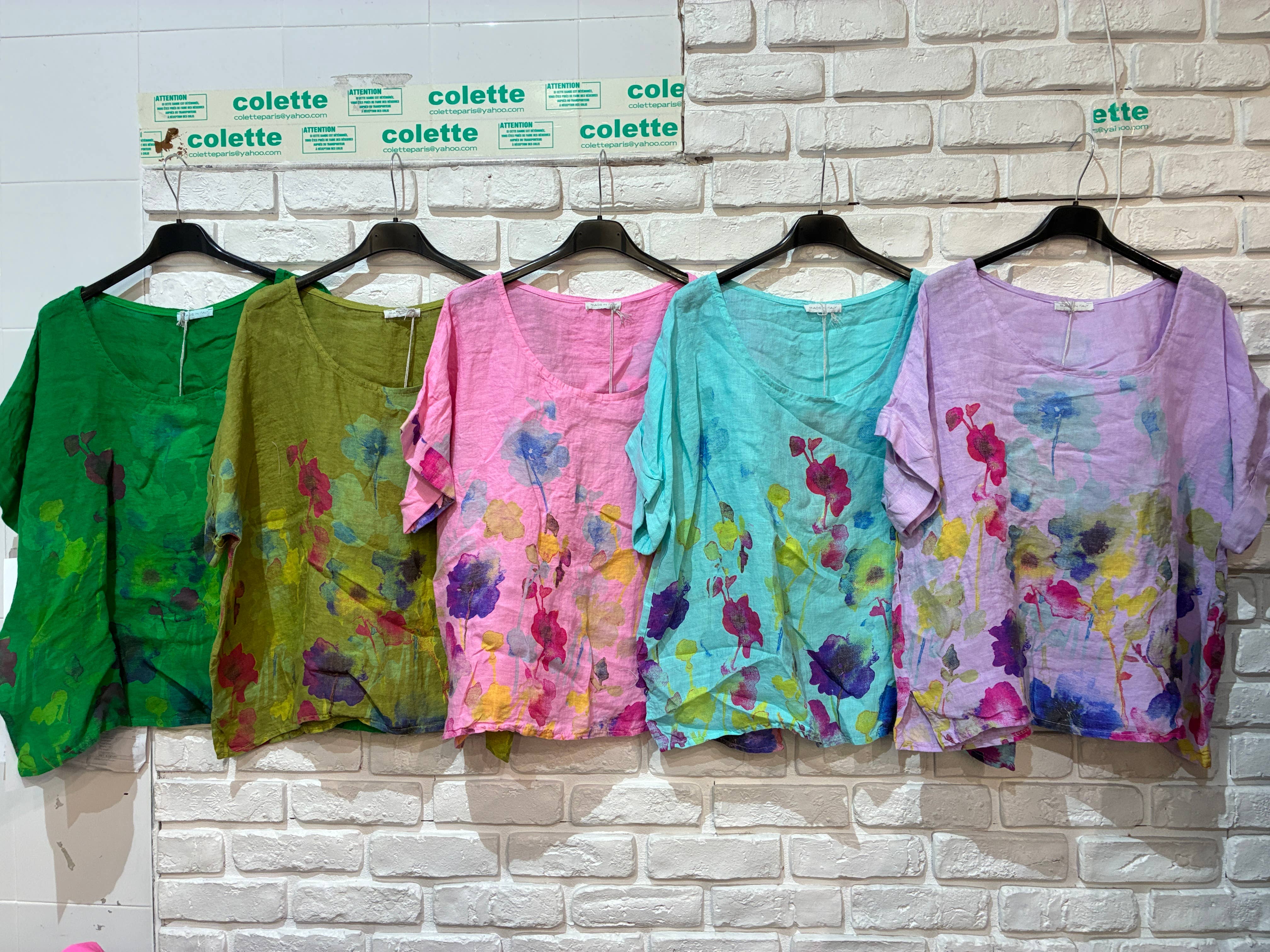 la maison des fibres naturelles – wholesale T-shirt – women's – Round neck printed linen T-shirt 23310 100% LINEN28