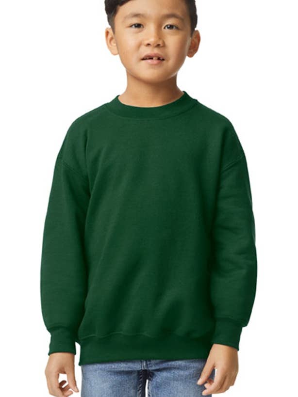 Custom Designed - Crew Sweatshirt (Forest Green) Youth, Gildan, Heavy Blend 50/50 Fleece for wholesale by Inklusive Printing, Designs & More