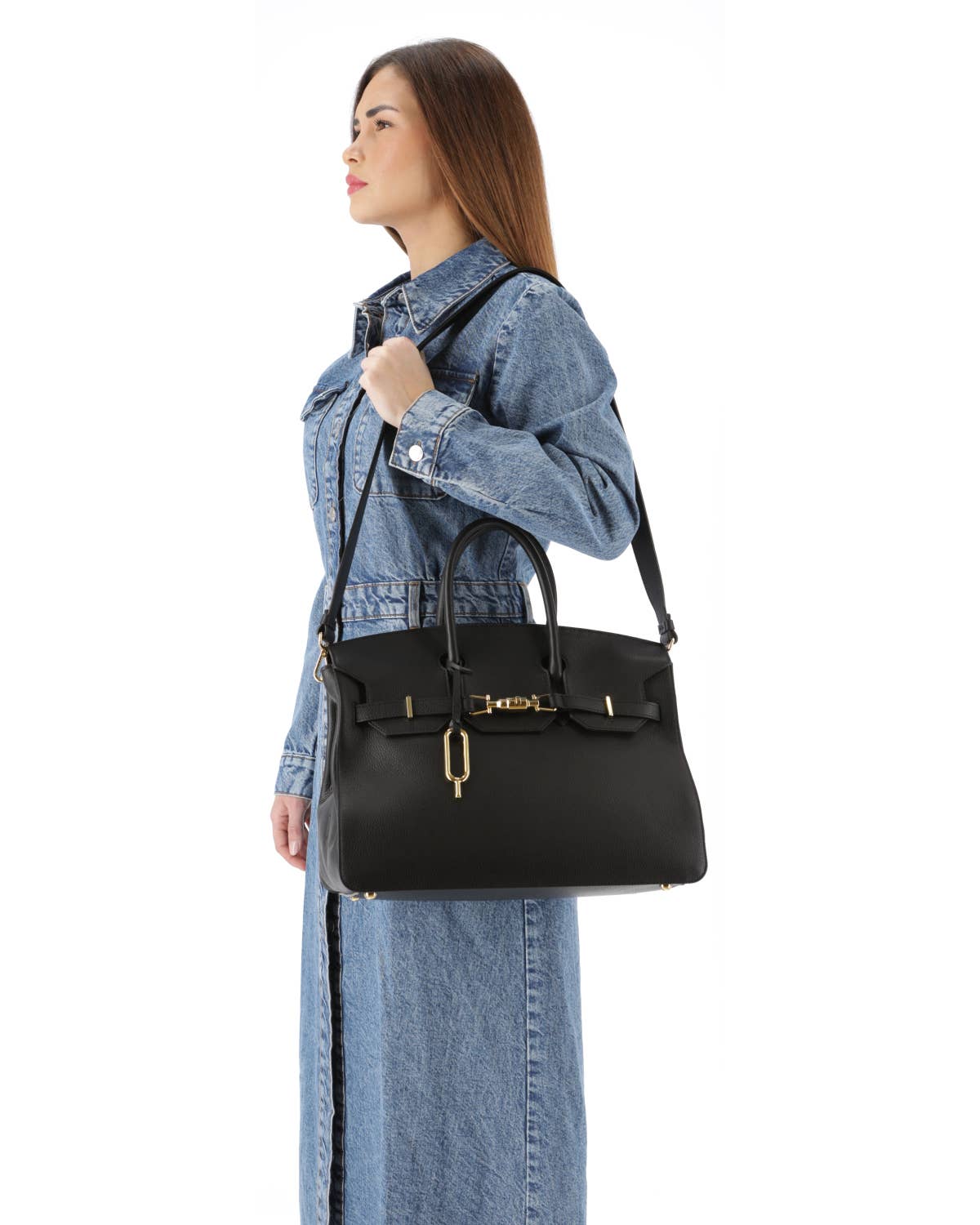 Quarzovivo - Wholesale Handtas met handvat - Dames - Handtas van Italiaans leer met flesstructuur - Agata4