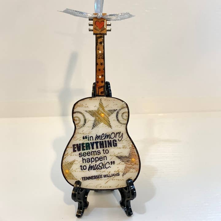 In Memory Everything Happens To Music Guitar Ornament for wholesale by Clever Clogs Art