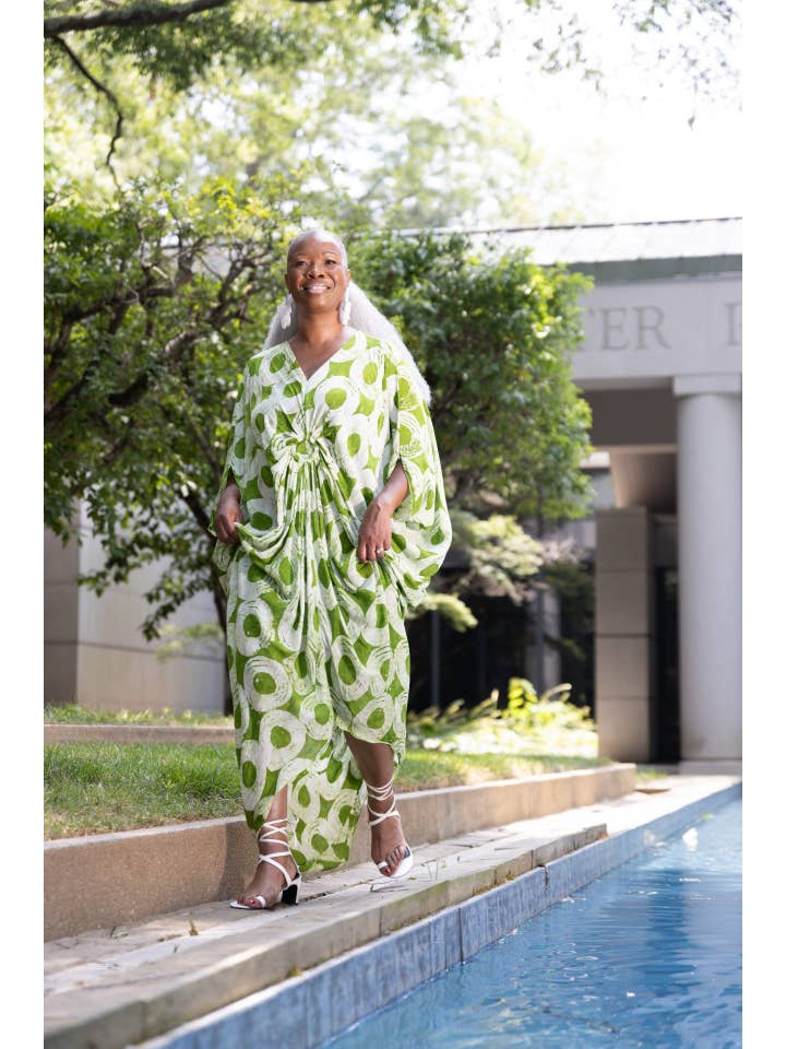 Besida - Wholesale Kaftan - Women's - Dreams Green African Print Hand Dye Kaftan Dress