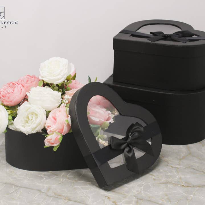 Elegant Design Supply - Vendita all'ingrosso Confezioni regalo - Scatola a forma di cuore con nastro e coperchio trasparente22