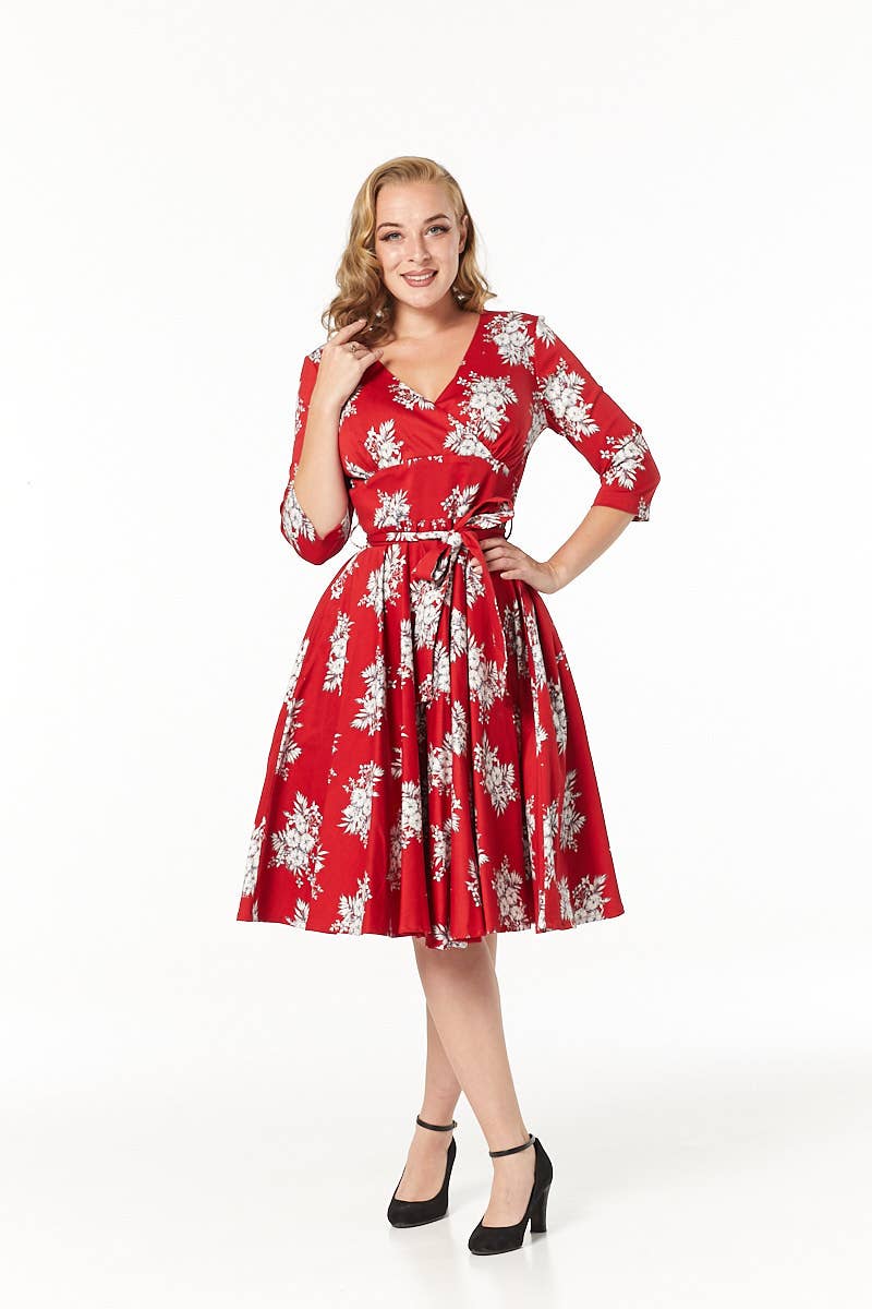 Timeless London – wholesale Dress – Women's – Yara Fit &Flare, Wrap Floral Midi Swing Dress0