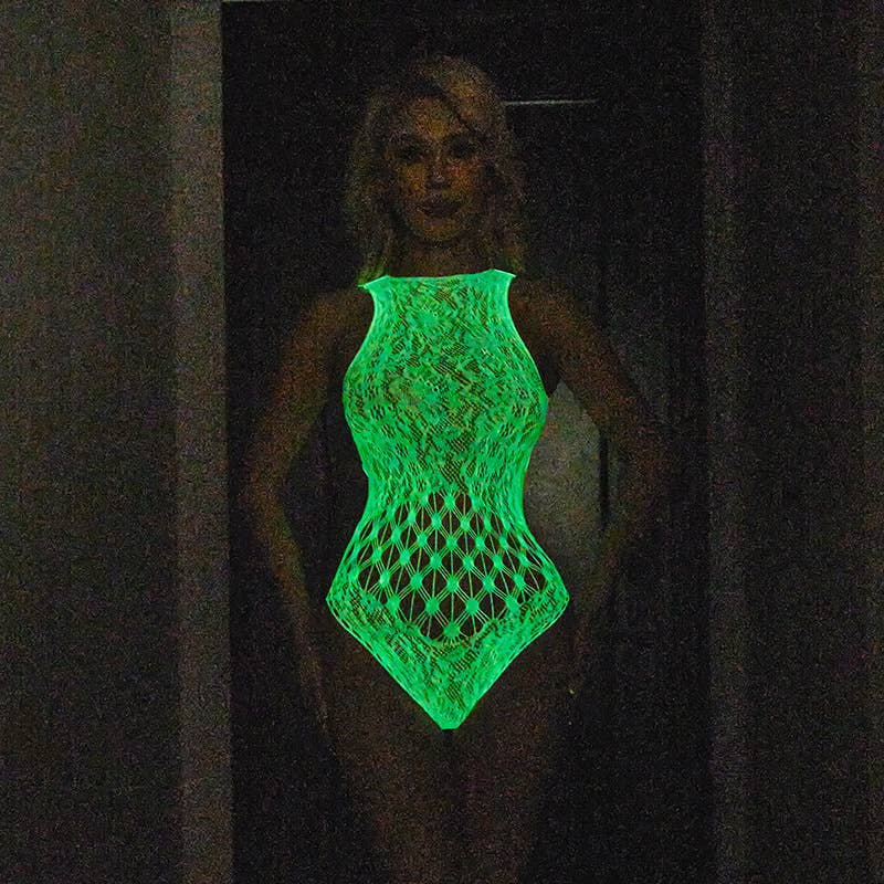 Sweetkama - Vente Body de lingerie – femme - Combinaison résille transparente épicée phosphorescente8