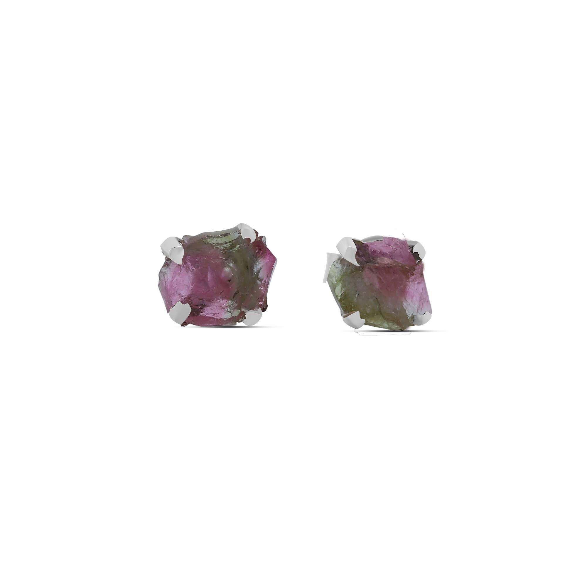 Nature Crafts – wholesale Stud/post earrings – Natural Rough Watermelon Tourmaline Stud Earrings in Silver4