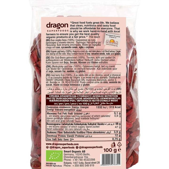 Bett'r - Venta al por mayor Fruta deshidratada - Baya de Goji, seca, bio, superalimentos de dragón, 100 g/1 kg