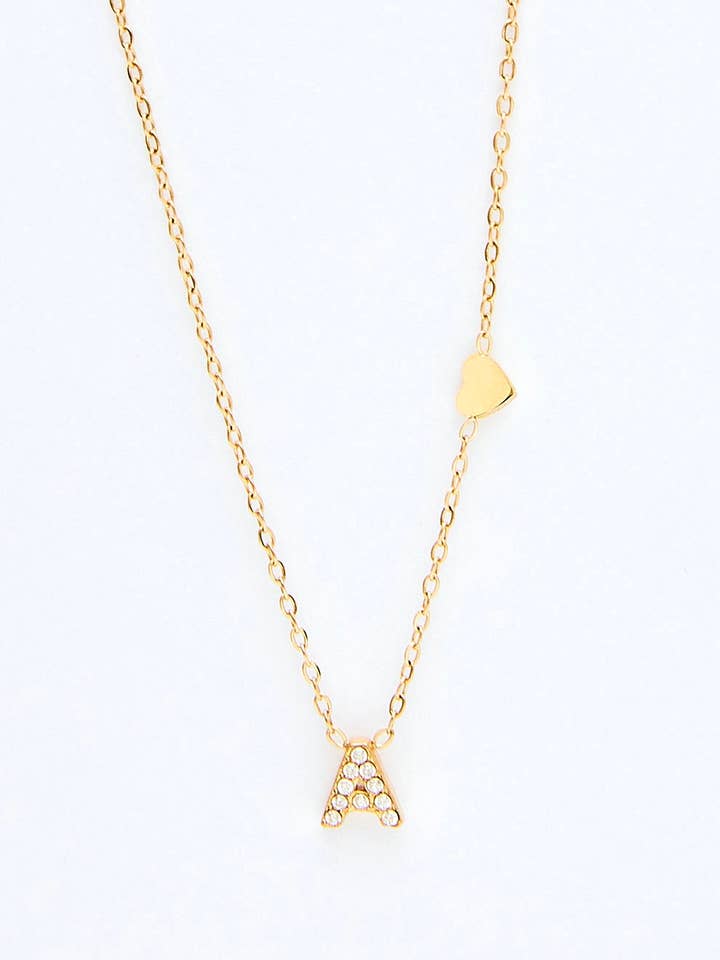 Initial Necklace w Heart Detail & Zirconium Stones for wholesale by Cassette Barcelona