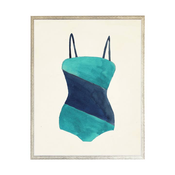 Maillot de bain bleu sarcelle et bleu marine à rayures diagonales blanc vieilli pour la vente par Antique Curiosities Inc