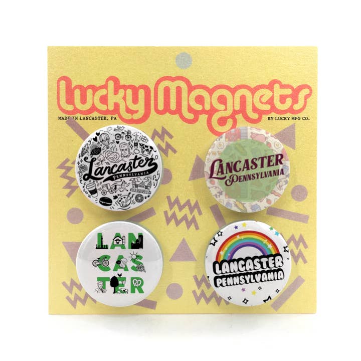 Lancaster Button Magnets Wave 2 || Set of 4 || Pennsylvania for wholesale by Lucky Mfg. Co.