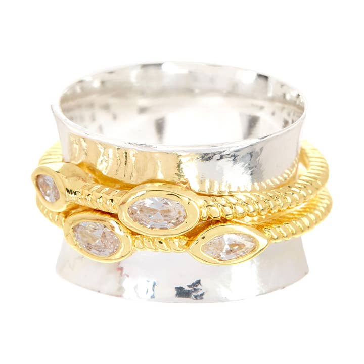 Zoey Simmons - Wholesale Multi-Stone Ring - Two Tone Avril Spinner Ring - SF0