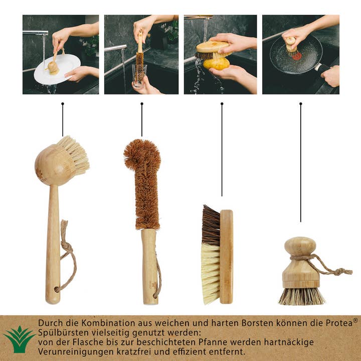 PROTEA - Wholesale Cleaning Brush - PROTEA set of 4 dishwashing brushes made of bamboo and natural fibers, after4