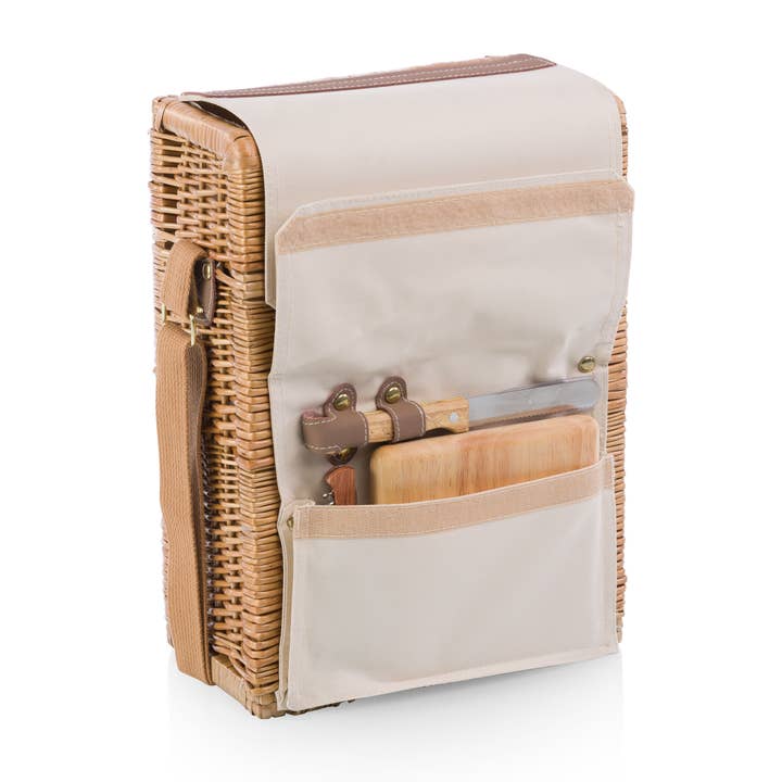 Beige Canvas Corsica Wine & Cheese Picnic Basket for wholesale on Faire7