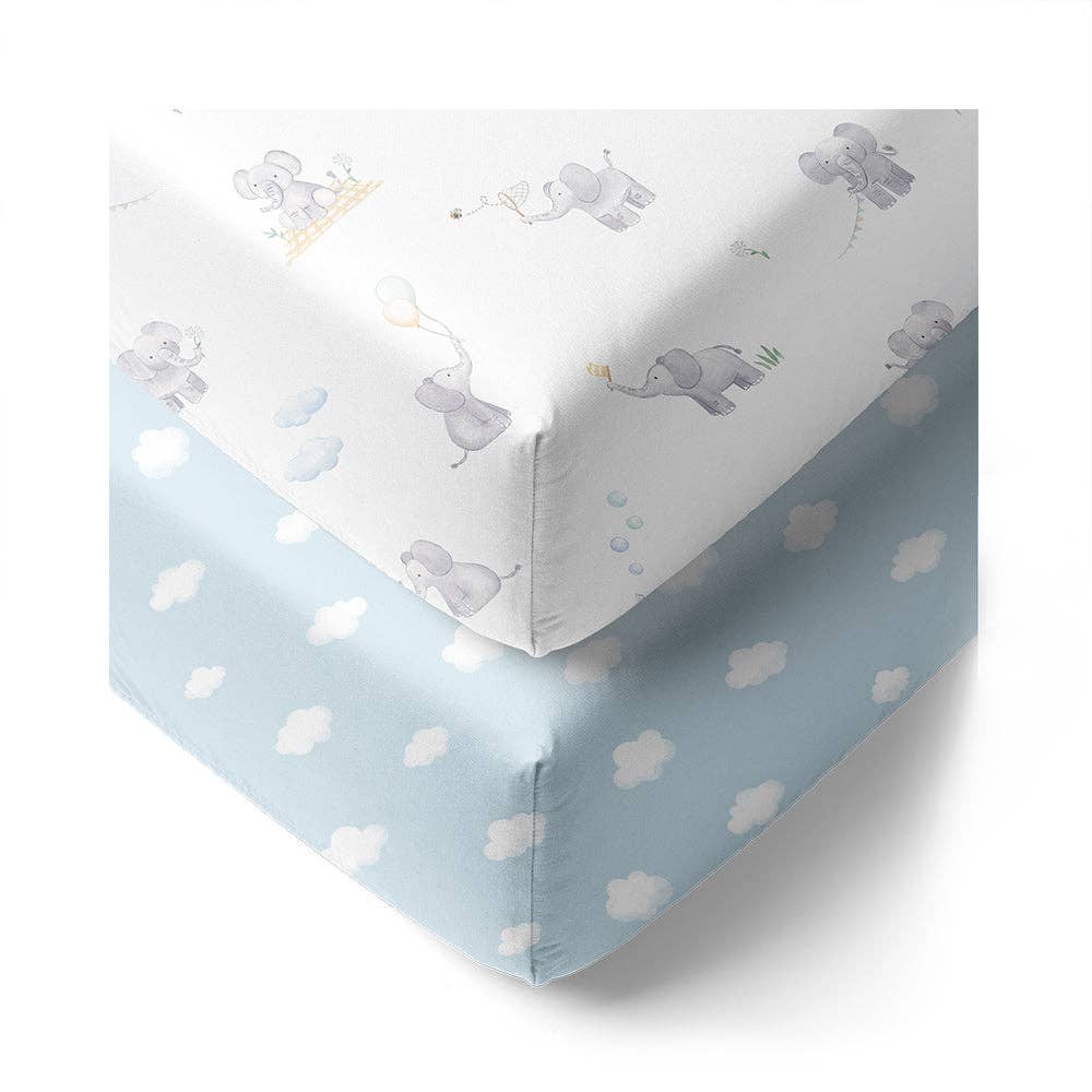 Living Textiles - Wholesale Fitted sheet – Child & baby - 2 Pack Organic Cot Fitted Sheet - Elephant Playtime0