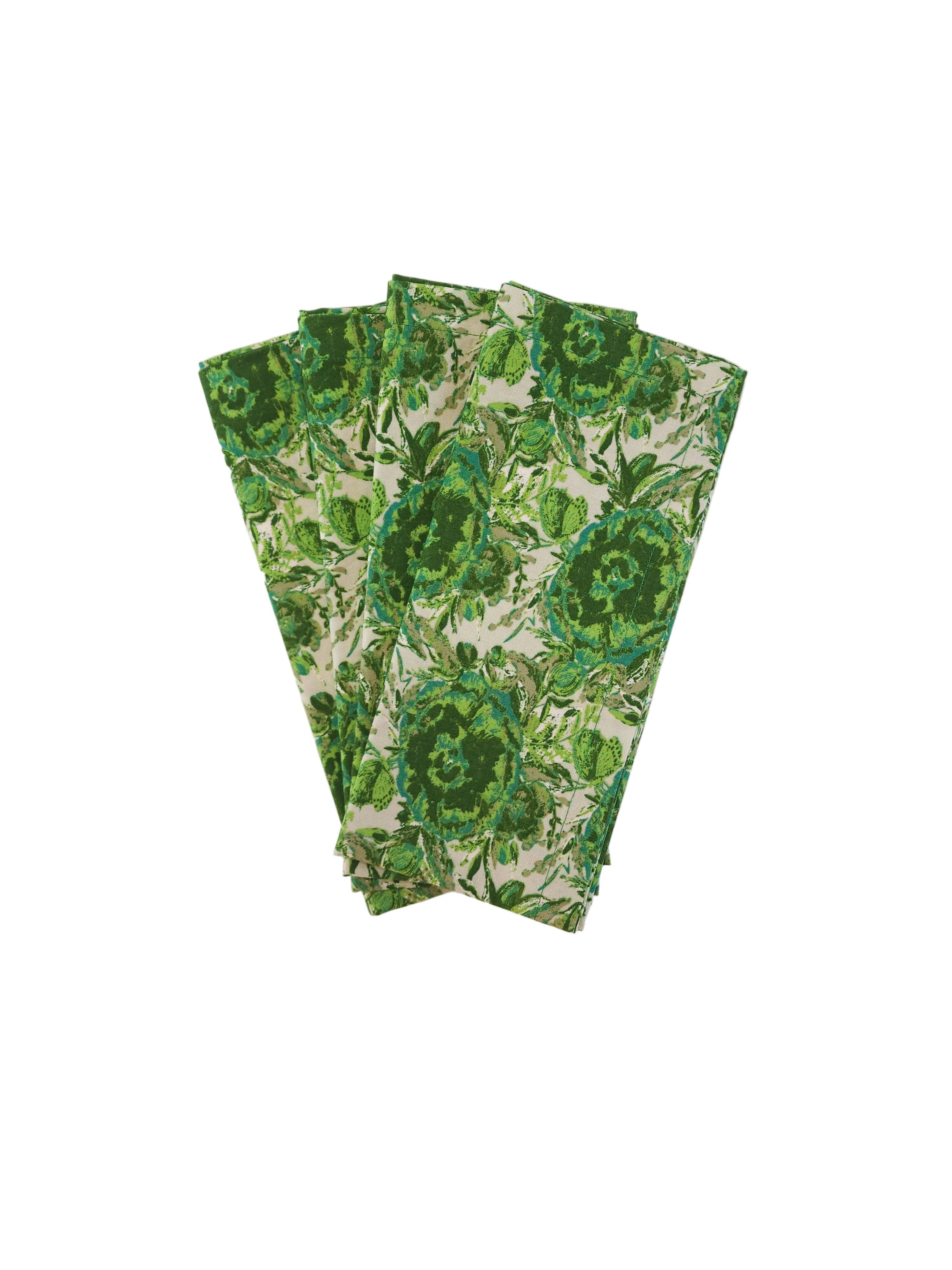 90 West Linen Co. - Wholesale Dinner & Cloth Napkin - Maximalist Green Floral Cloth Napkins, Set of 49