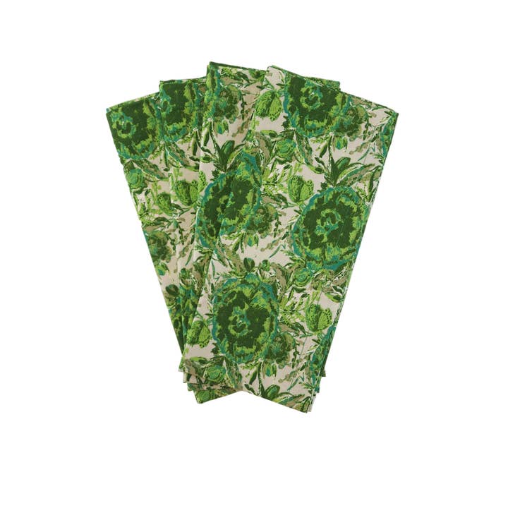 90 West Linen Co. - Wholesale Dinner & Cloth Napkin - Maximalist Green Floral Cloth Napkins, Set of 49