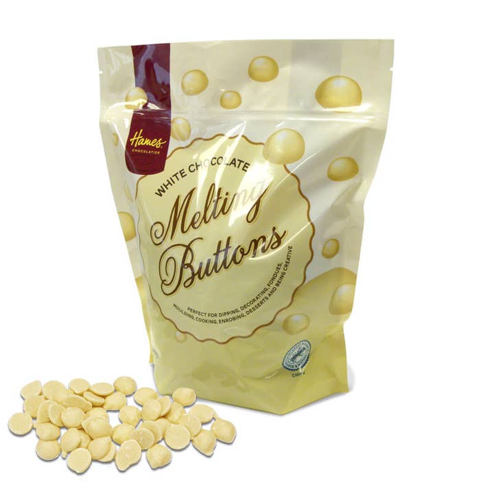 UK ONLY. White Chocolate Melting Buttons for wholesale by Hames Chocolates