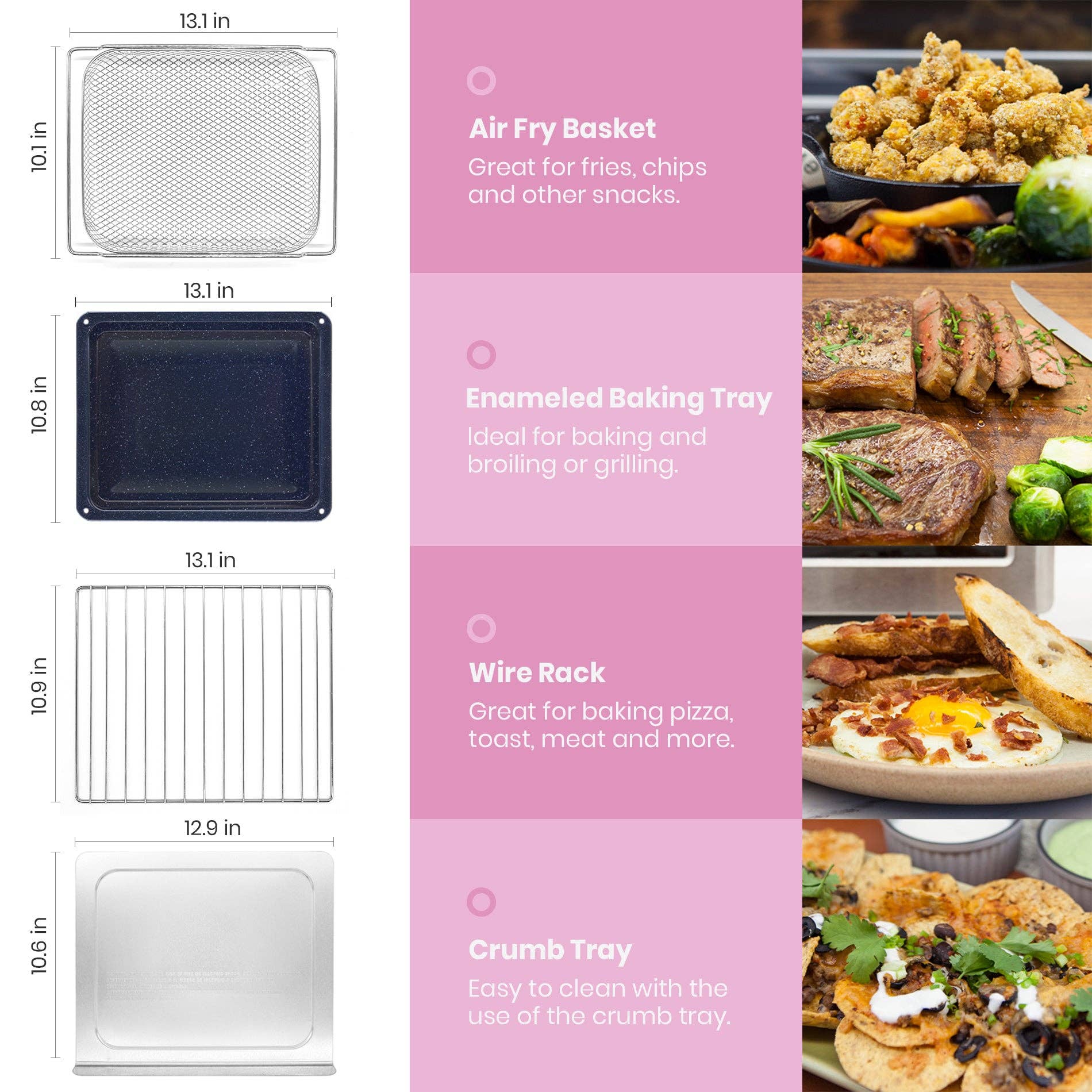 VAL CUCINA - Vente Appareils électroménagers - Four grille-pain à friteuse à air 10 en 1 VAL CUCINA, rose classique9