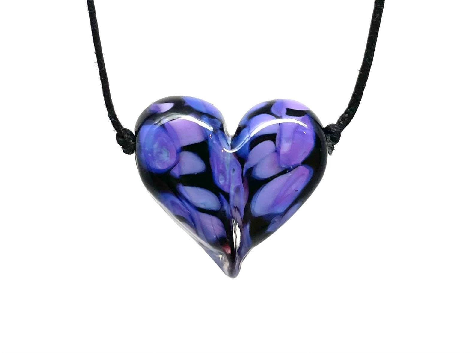 Ironwood Glassworks - Wholesale Pendant/Charm Necklace - Black + Purple Rose Flameworked Glass Heart Necklace1