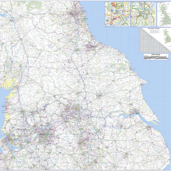 Carte routière régionale du nord de l'Angleterre - Wall Map 4 pour la vente par Map Marketing Limited