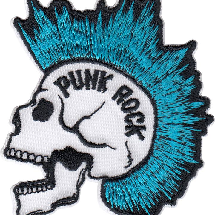 Patch - Punk Rock Blue Mohawk Skull - Funny Music Skeleton for wholesale by Square Deal Recordings & Supplies