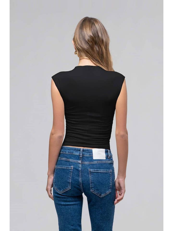 The Workshop Studio - Vente Haut en maille – femme - TOP EN MAILLE FRONCÉE À COL CHEMINÉE RÉVERSIBLE (PRÉ-COMMANDE)1