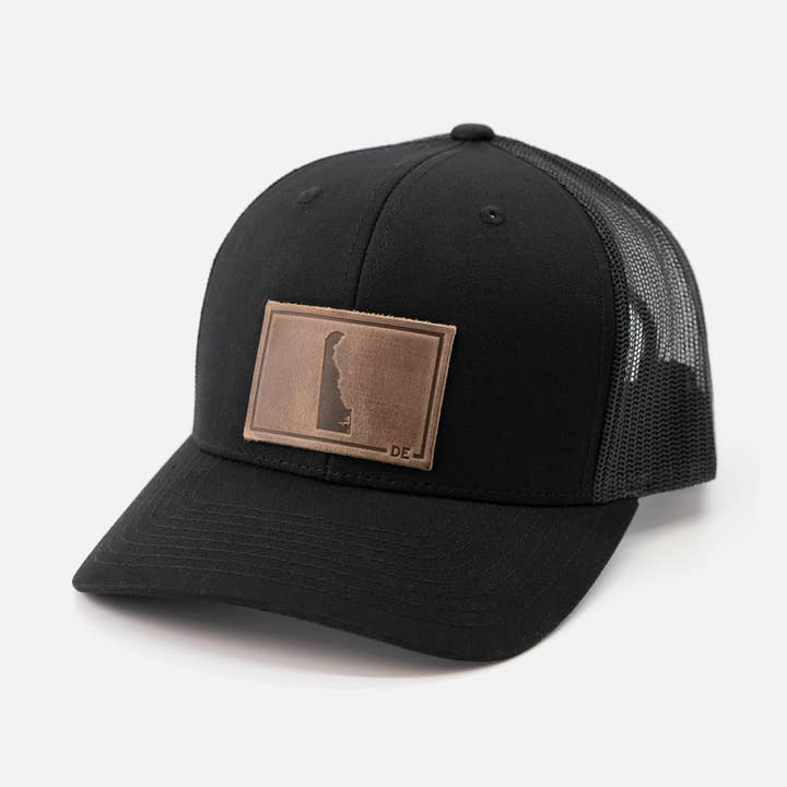 Delaware Silhouette Hat | Leather Patch Trucker Hat for wholesale by Range Leather Co.