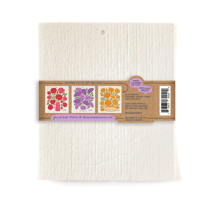 The Neighborgoods - Wholesale Dishcloth - EDIBLE FLOWERS (Lilac, Marigold, Rose) Sponge Cloth Set of 3
