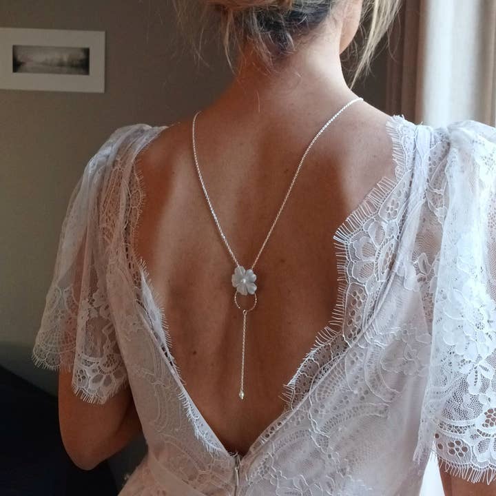 L'atelier du 6 - Wholesale Y-Neck/Lariat Necklace - Wedding Backless Necklace- Y Backless Jewelry- White Flower0