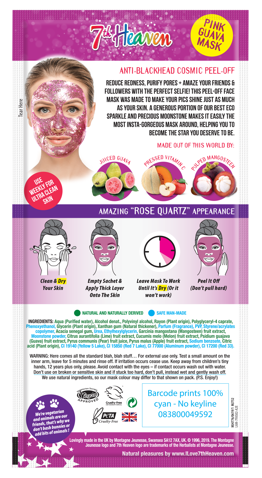 Beauty Goddess - Vente Masque pour le visage - 7ème Ciel StarDust Quartz Rose Cosmique Masque Peel Off1