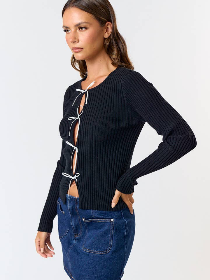 Blue Blush - Wholesale Knit Sweater - Women's - IBT30922 FRONT BOW CUT OUT LONG SLEEVE SWEATER TOP 🏫 BACK TO SCHOOL 🏫