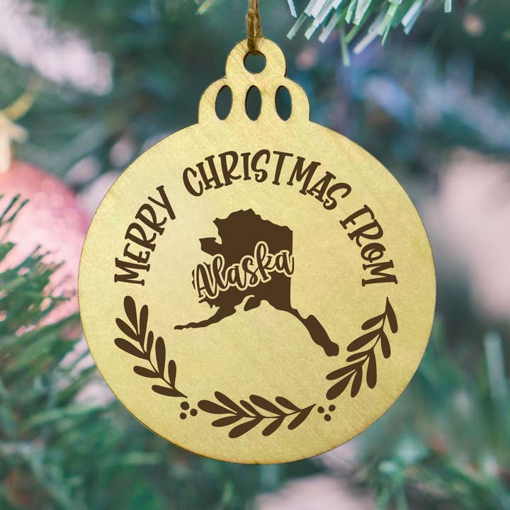 Adorno de Madera de Alaska "Feliz Navidad" – Redondo de 3" para venta al por mayor de Mermaid of Hilton Head