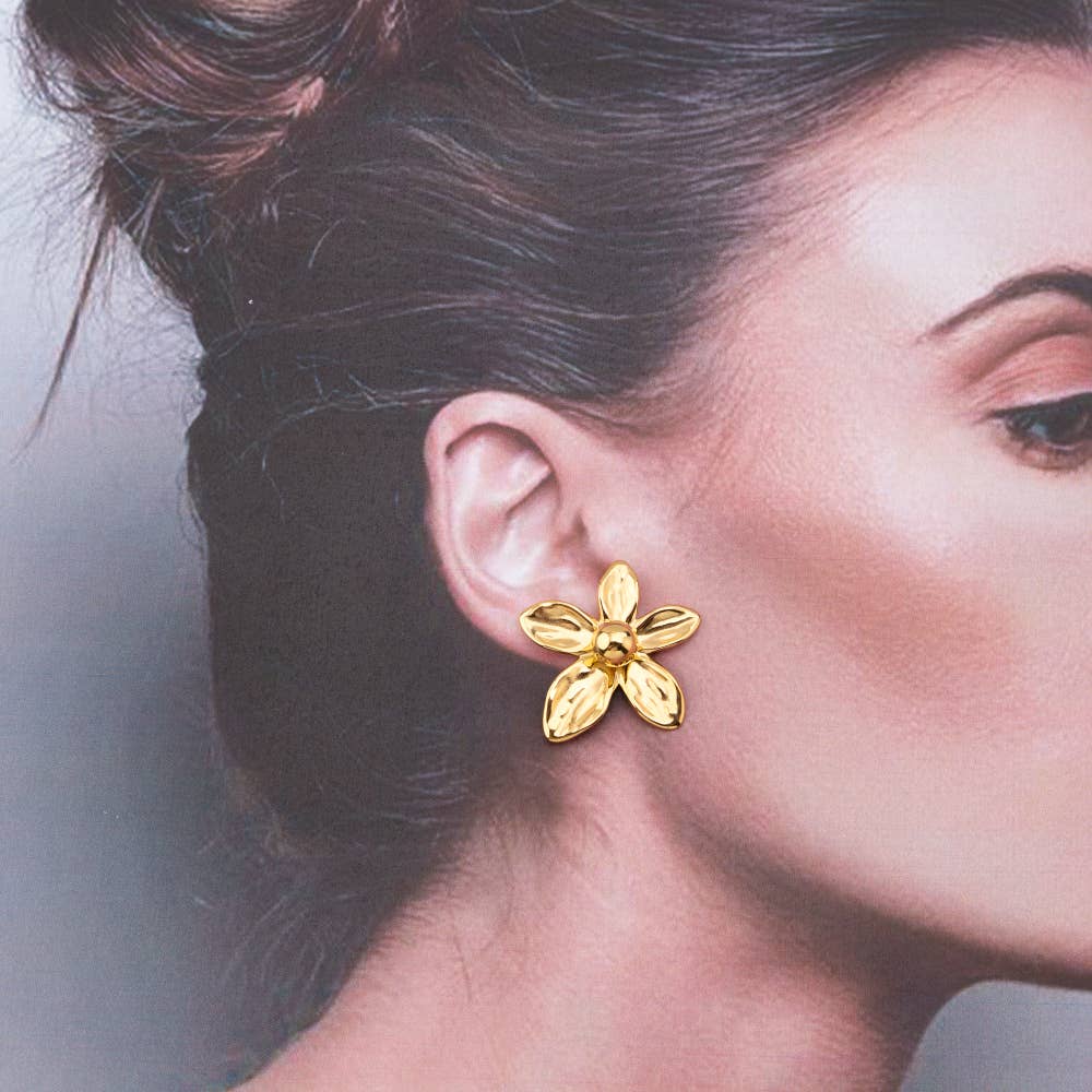 Silver Steel Flower Earring with texture for wholesale on Faire1