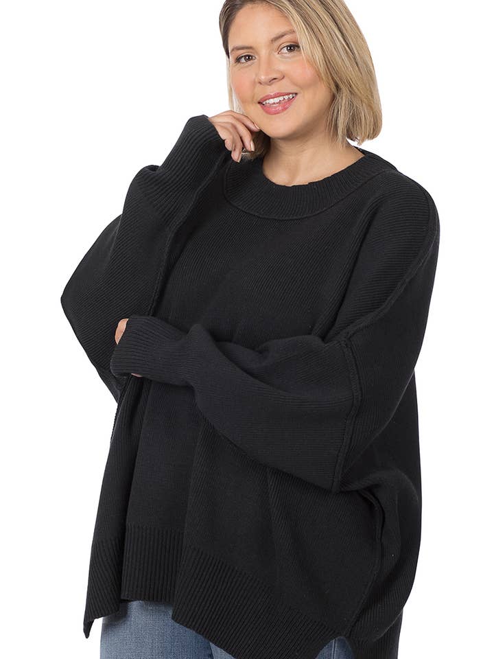 42POPS - Wholesale Knit Sweater - Women's - .0807 Plus Side Slit Oversized Sweater SI-266080