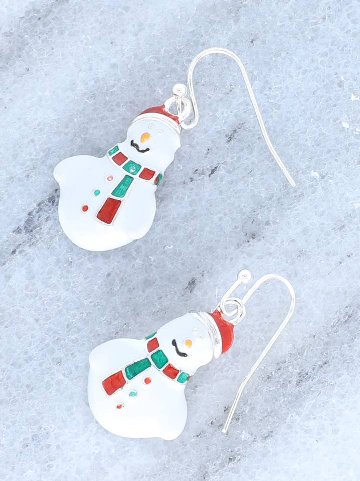 Enamel Coated Snowman Christmas Hook Dangle Earrings for wholesale by SP Sophia Collection