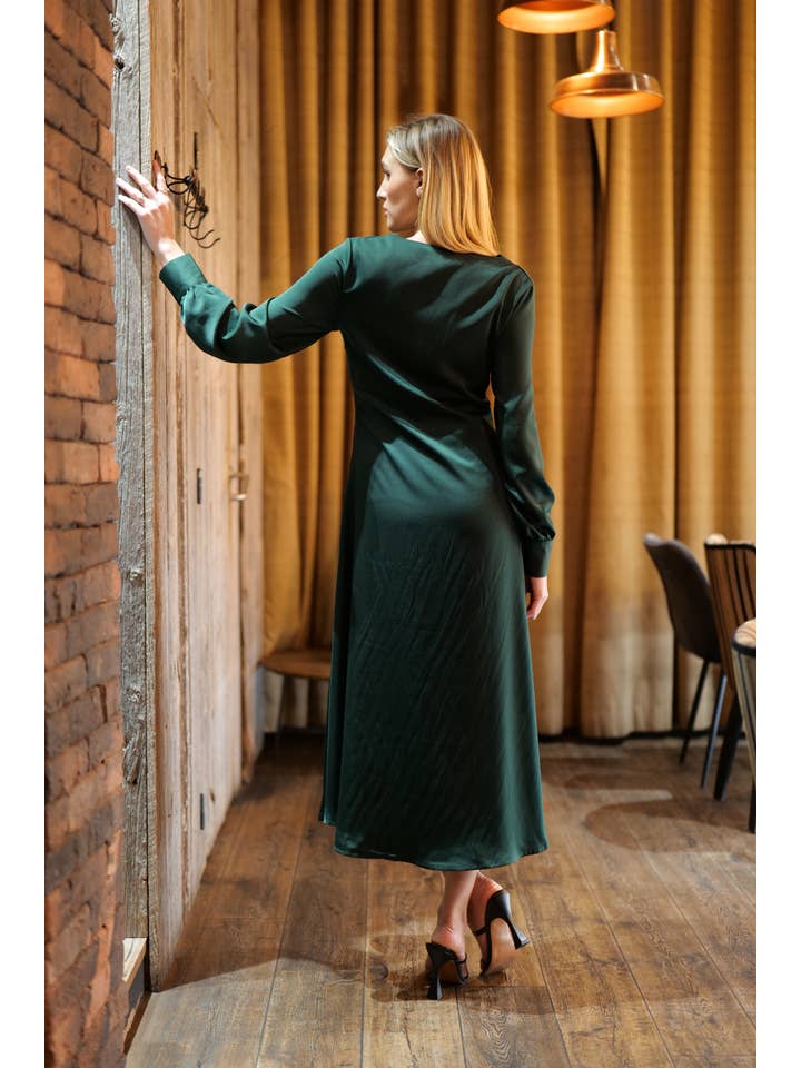 Green GIGI satin long dress for wholesale on Faire