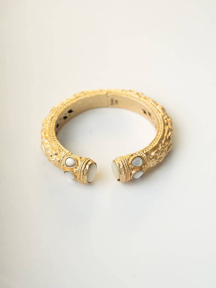 Tavi Mother of Pearl Hinged Cuff for wholesale by Boho Gal Jewelry