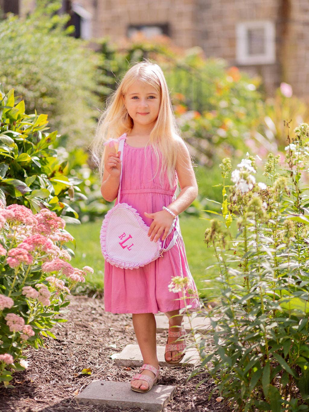 Bits & Bows - Wholesale Crossbody Bag - Kids - Heart Purse, Seersucker Pink3