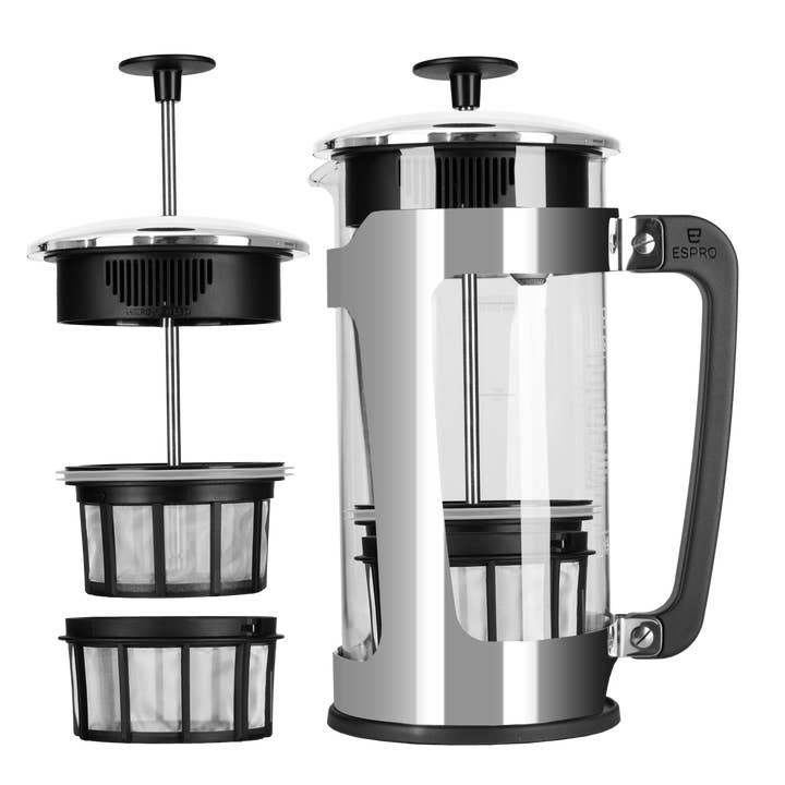 Cafetière P5 French Press - Cage en acier inoxydable poli pour la vente par Viva | Espro | Liiton